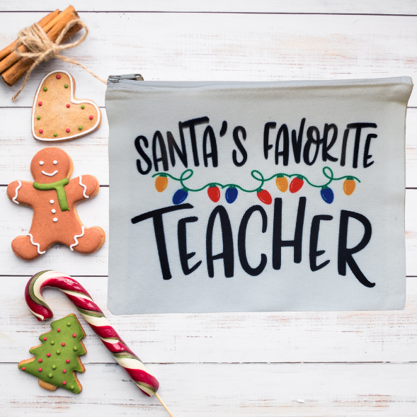Santa's favorite teacher zipper pouch/cosmetic bag