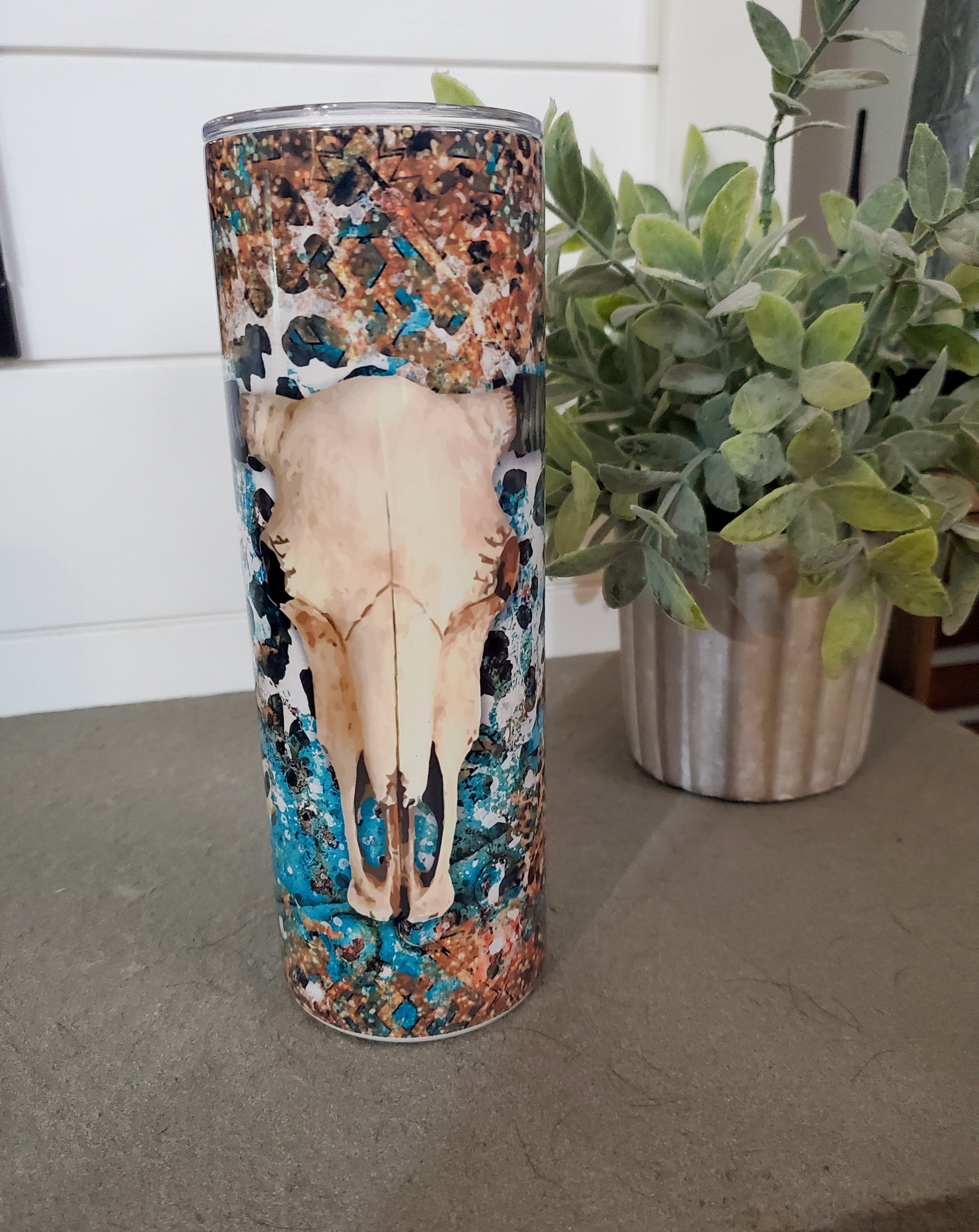 Western cow skull 20 oz insulated tumbler