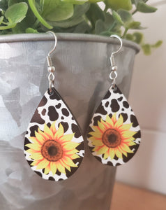 Sunflower cowprint earrings