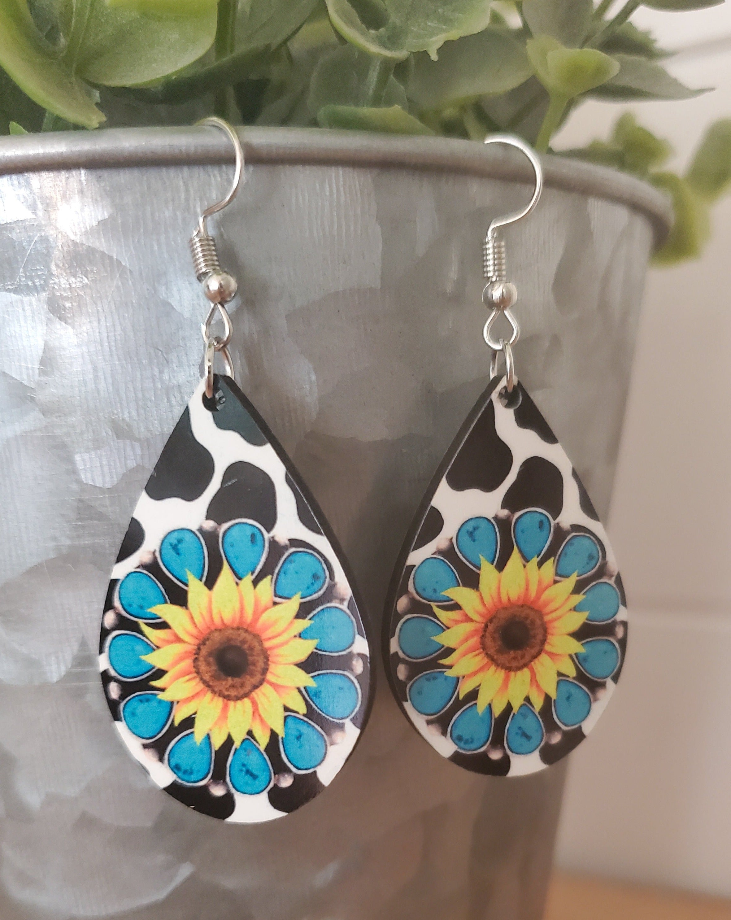 Turquoise sunflower earrings